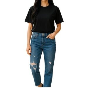 VANS High Waist Skinny Jeans Blue Medium Wash Distressed Busted Knee Skater 28